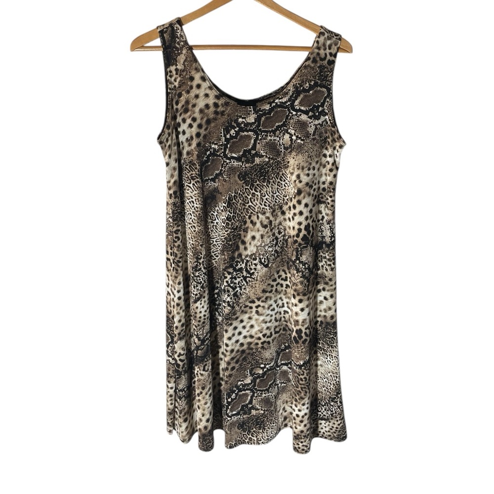 D6- Jostar Sleeveless Animal Print A-Line Dress in Brown and Black Medium Med